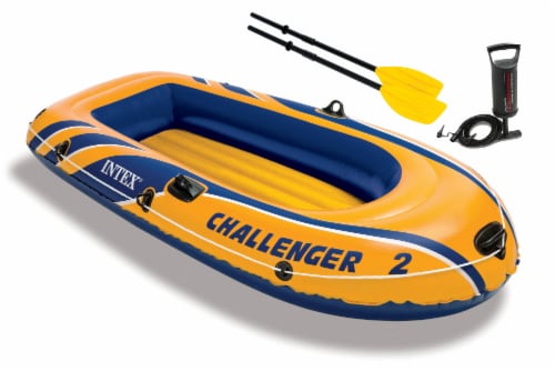 Intex Challenger 2 Inflatable 2 Person Boat Raft Set w/ Oars & Air Pump (2 Pack) Perspective: left