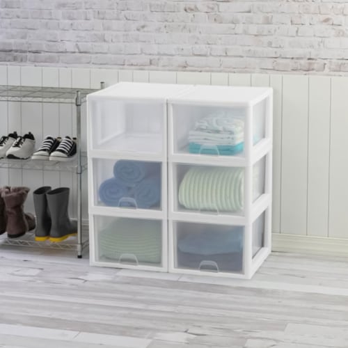 Sterilite Clear Plastic Stackable Small 3 Drawer Storage System, White, (6  Pack), 1 Piece - Kroger