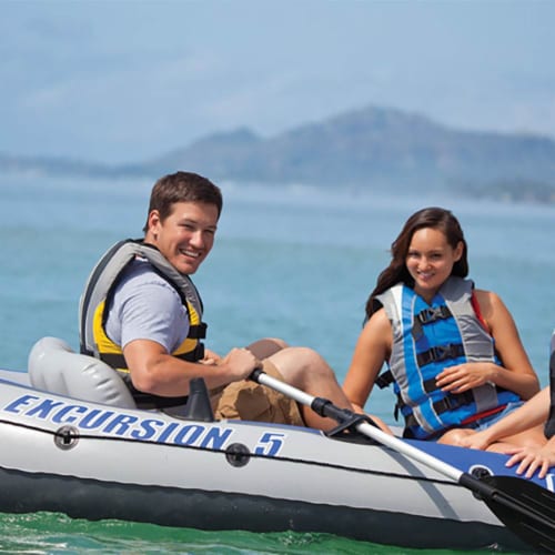 Intex Excursion 5 Person Inflatable Rafting and Fishing Boat w/ 2 Oars (4 Pack) Perspective: left