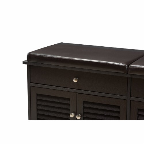 Baxton Studio Clevedon Modern and Contemporary Dark Brown Wood Entryway Storage Cushioned Bench Shoe Rack Cabinet Organizer Baxton Studio Clevedon Modern and Contemporary Dark Brown Wood Entryway Storage Cushioned Bench Shoe Rack Cabinet Organizer