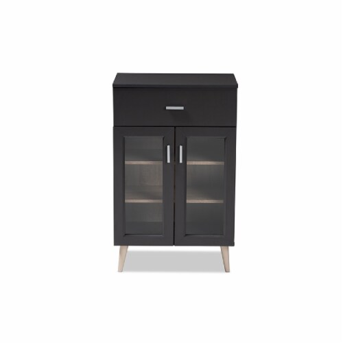 Baxton Studio Jonas Server Cabinet in Dark Grey and Oak Brown Perspective: left