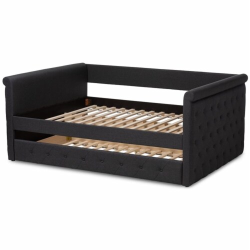 Baxton Studio Alena Tufted Full Daybed with Trundle in Dark Grey