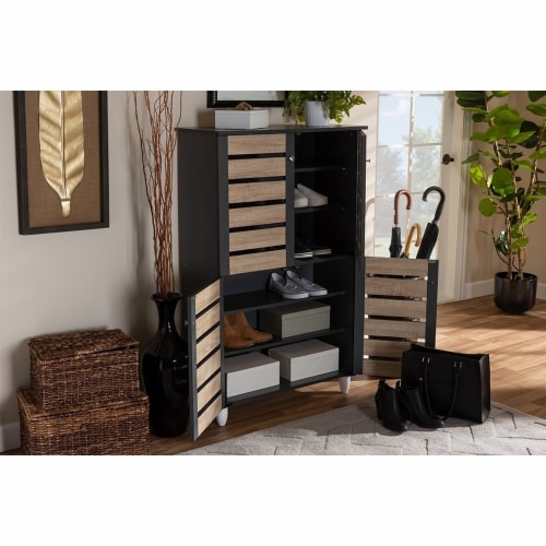 Baxton Studio SC865514M Sonama Oak Dark Grey Shoe Cabinet Gisela