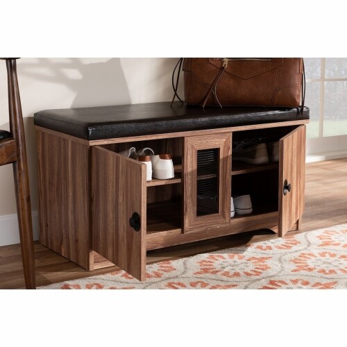 Valina Modern and Contemporary Dark Brown Faux Leather Upholstered 2-Door Wood Shoe Storage Perspective: left