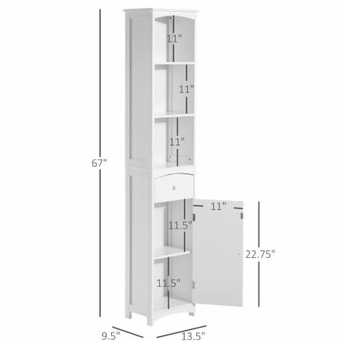 HOMCOM Bathroom Storage Cabinet Tall Towel Organizer Wood Tower Shelves Cupboard Perspective: left