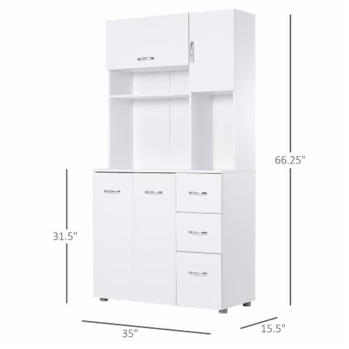Freestanding Kitchen Storage Microwave Hutch Cupboard with 3 Cabinets, White Perspective: left
