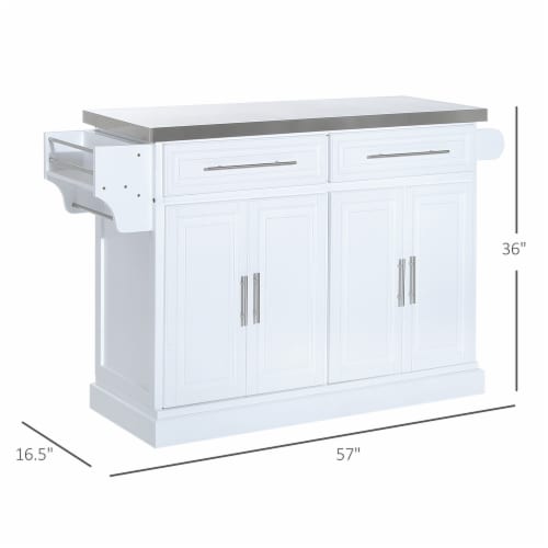 Steel Top Kitchen Island Cart Hidden Rolling Wheel Cabinet w Drawers Storage Box Perspective: left