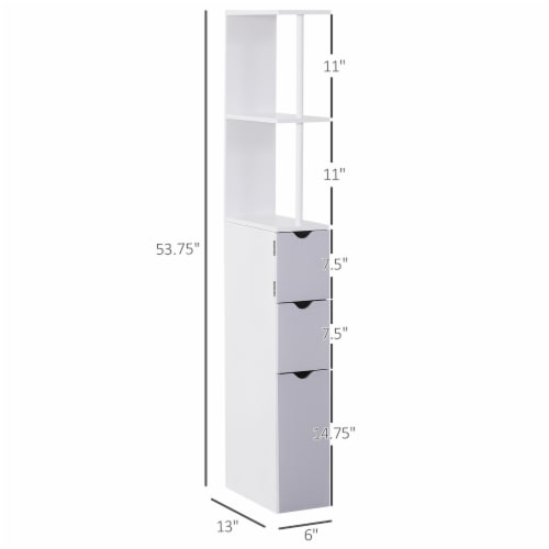54  Tall Bathroom Linen 2-Tier Cabinet Shelf Storage Cupboard w/ Drawers, White Perspective: left