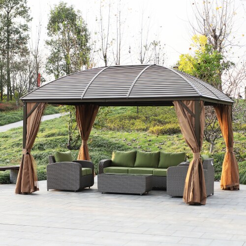 10x13 Hardtop Gazebo with Aluminum Frame Permanent Arc Metal Roof