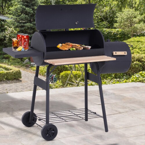 48 Steel Portable Backyard Charcoal BBQ Grill and Offset Smoker Combo Backyard Perspective: left