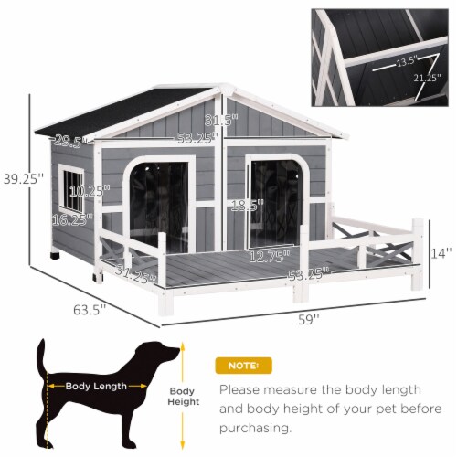 Wooden Large Dog House Perfect for the Porch or Deck 59 L Grey