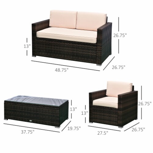 Outside Rattan Wicker Chair Loveseat Set for Patio w/ Glass Coffee Table, Brown Perspective: left