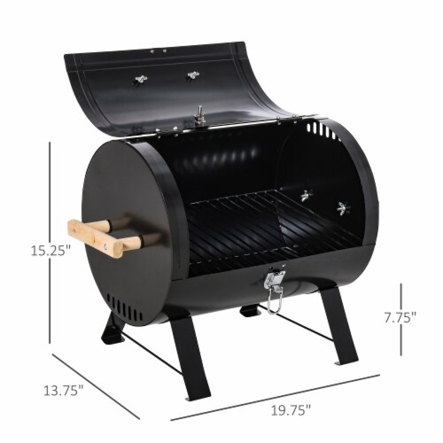 20  Outdoor Tabletop BBQ Charcoal Grill Metal Free-standing w/Wooden Handle Perspective: left
