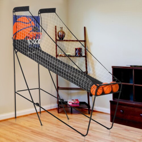 Basketball Shooting Game Foldable w/ Three Plastic Basketballs, Steel Frame and Perspective: left