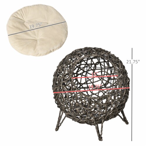 20.5  Comfortable Rattan Cat Bed w/ Soft Cushion, Round Design, Circulation Perspective: left