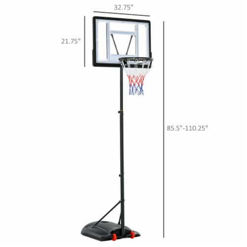 Basketball Hoop w/ 2 Built-In Moving Wheels and Ball Holder, 65.75 H -90.5 H Perspective: left