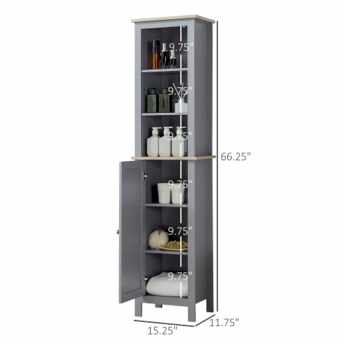 66  Grey Storage Organizer, Thin Bathroom Cabinet, Space Saver w/ 2 Tier Shelves Perspective: left