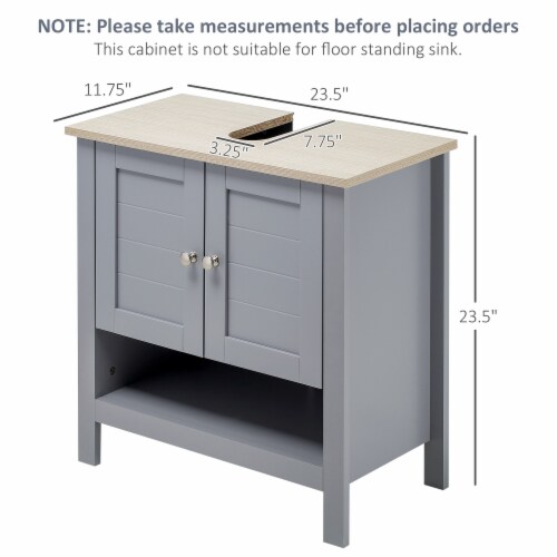 kleankin Pedestal Sink Storage Cabinet, Under Sink Cabinet, Bathroom Vanity  Cabinet with Adjustable Shelf and Open Bottom Shelf, Gray 