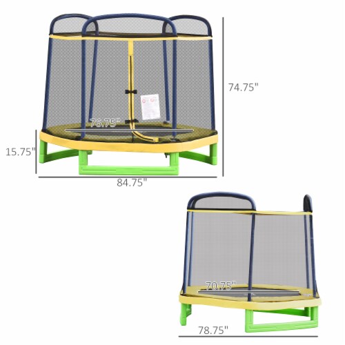 7' Spring Trampoline for Kids w/ Enclosure Net Indoor Play Bouncer Toy, Yellow Perspective: left