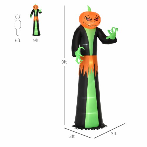 9 ft Light Up Pumpkin Inflatable Outdoor Halloween Yard Decoration w/ LED Lights Perspective: left