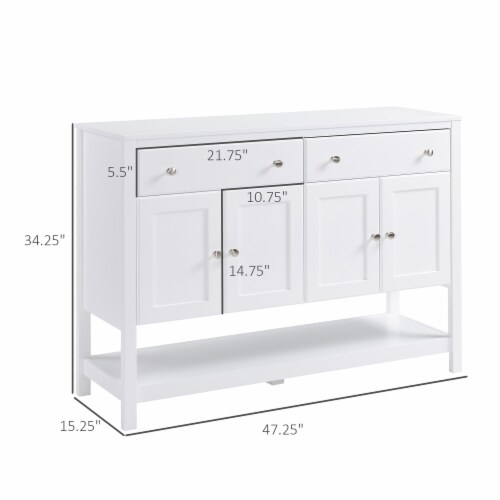 47  Modern Kitchen Sideboard Buffet Storage Cabinet w/ Adjustable Shelves, White Perspective: left
