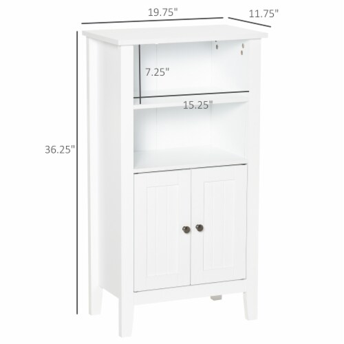 Freestanding Bathroom Linen Floor Cupboard with Multi-Tier Shelving and Tabletop Perspective: left