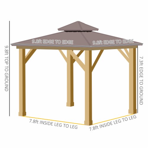 10x10 Wooden Hardtop Gazebo with Metal Roof Canopy and Ceiling