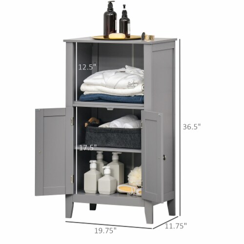 Freestanding Bathroom Cupboard Furniture w/Multi-Tier Storage and Elevated Base Perspective: left