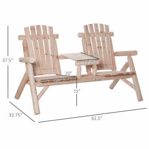 Outdoor Patio Adirondack Double Bench w/ Center Table, Natural Perspective: left