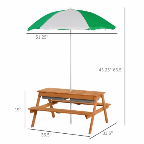Fir Wood Kids Table Set with Parasol and Storage Space, Natural Wood Color Perspective: left