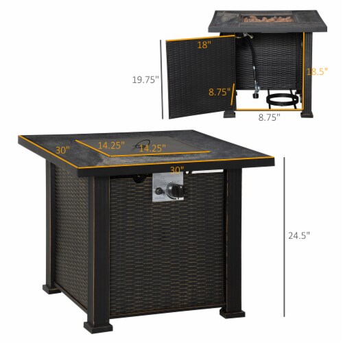 30 Gas Propane Fire Pit Table 50,000BTU Wicker Auto Ignition w/ Lid Perspective: left