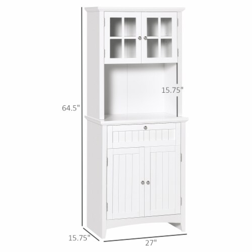 Wooden Dining Room Cupboard Pantry with Framed Glass Doors and Open Counter Perspective: left