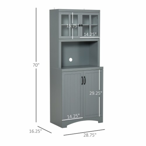 Freestanding Kitchen Storage Cupboard with Framed Glass Doors & Open Countertop Perspective: left