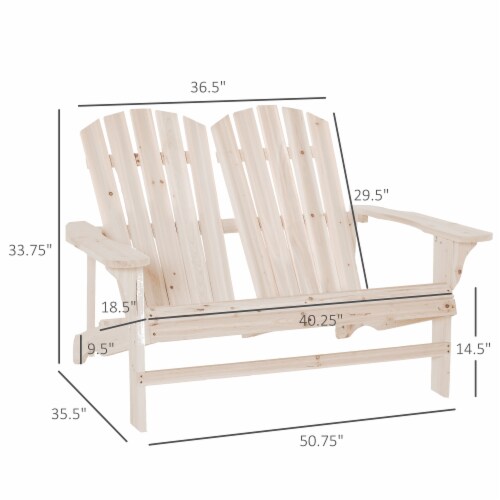 Outdoor Wood Adirondack Chair, Loveseat Armchair for Garden Patio Deck, Natural Perspective: left