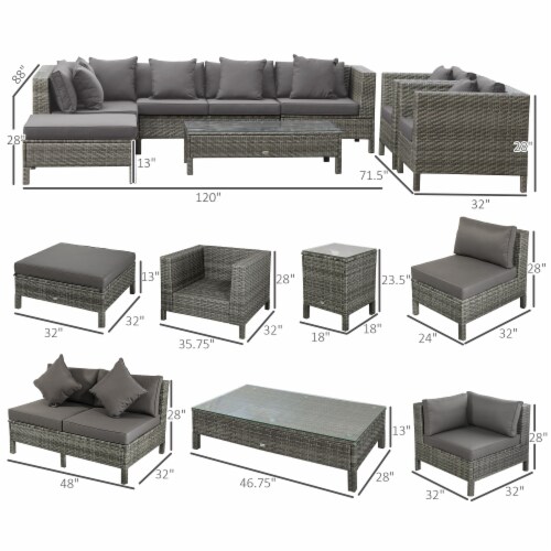 Outside Sitting & Conversation Sofa Set w/ Thick Sofa Cushions & Tea Table, Grey Perspective: left