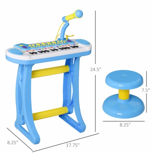 Childrens Toy Organ Keyboard w/ light & 22 Musical Tracks, Blue Perspective: left
