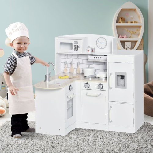 Childrens Electronic Cooking Kitchen Toy w/ Microwave, Fridge, & Cabinets, White Perspective: left
