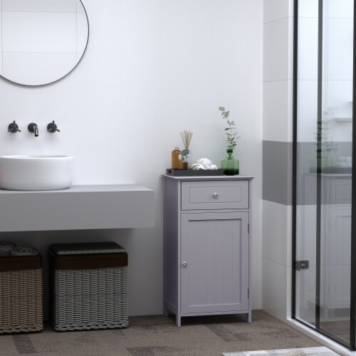 Modern Shower & Lavatory Mulitple Storage Freestanding Unit w/Anti-Topple, Grey Perspective: left