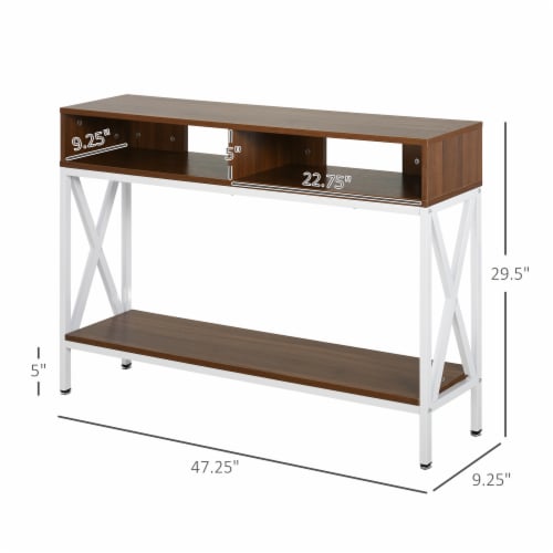 Media Console Table/Industry Desk with 4 Open Shelves and X Bar Metal Frame Perspective: left