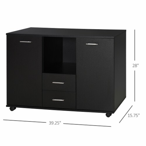 Office/Home File & Scanner Storage Cabinet w/ 2 Cabinets & Top Counter, Black Perspective: left