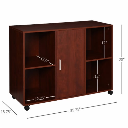 Wheeled Office/Home Printer Stand & Cabinet w/ 2 Variable Shelves Brown Perspective: left