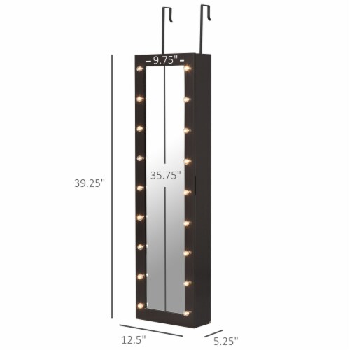 Mirrored Jewelry Cabinet Armoire Storage Organizer w/ 18 LED Lights Walnut Perspective: left