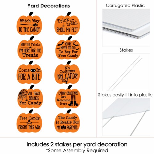 Big Dot of Happiness Funny Trick or Treat - Pumpkin Lawn Outdoor Halloween Yard Decor 10 Pc Perspective: left