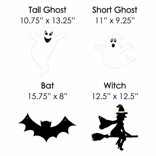 Big Dot of Happiness Hanging Scary Squad - Witch, Bats & Ghosts Outdoor Halloween Decor 10 Pc Perspective: left