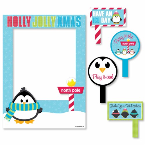 Big Dot of Happiness Holly Jolly Penguin - Christmas Party Photo Booth Picture Frame & Props Perspective: left