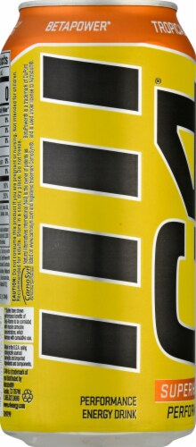 C4 Tropical Blast Carbonated Energy Drink Can Perspective: left