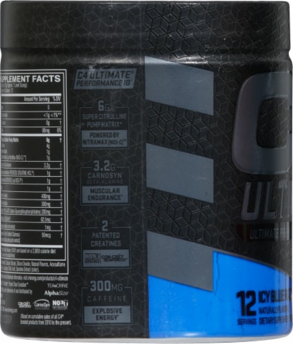 C4 Ultimate® Icy Blue Razz Pre-Workout Dietary Supplement Perspective: left