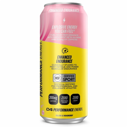 C4 Performance Strawberry Blast Energy Drink Can Perspective: left