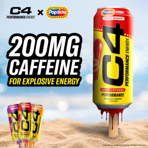 C4 Performance Cherry Popsicle Energy Drink Can Perspective: left