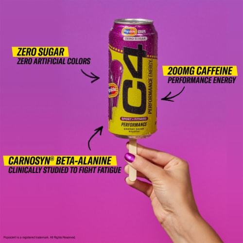 C4 Performance Grape Popsicle Energy Drink Can Perspective: left